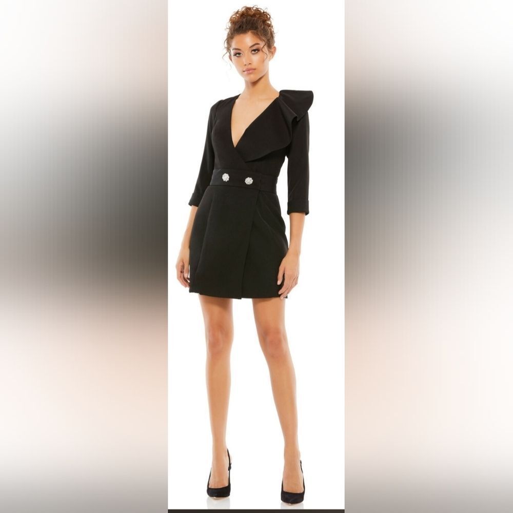 Mac Duggal 55692 Ruffled Faux Tuxedo Mini Dress NWT Size 10 Black